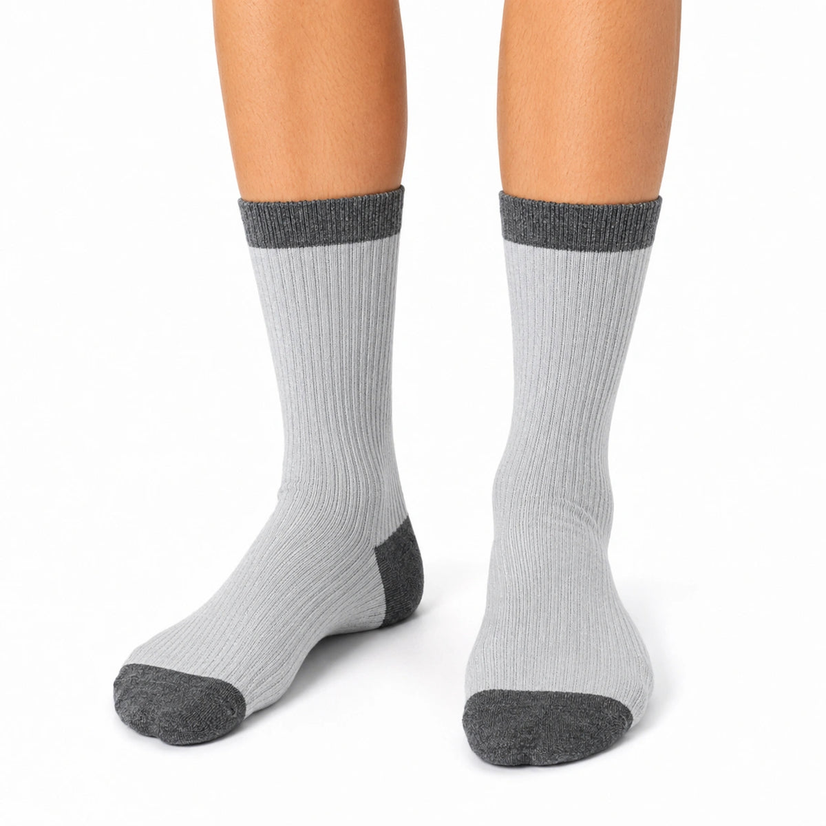 Calcetines deportivos 43-46 de punto gris claro y gris oscuro - caña media acanalada