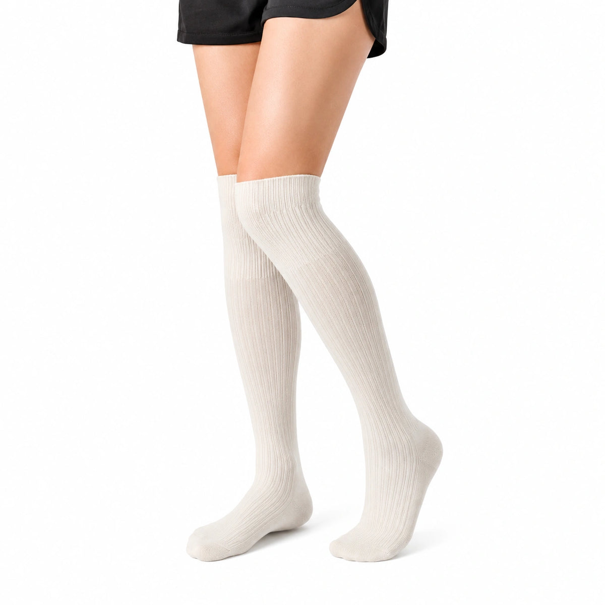 Calcetines altos 35-38 de punto canalé beige para uso diario