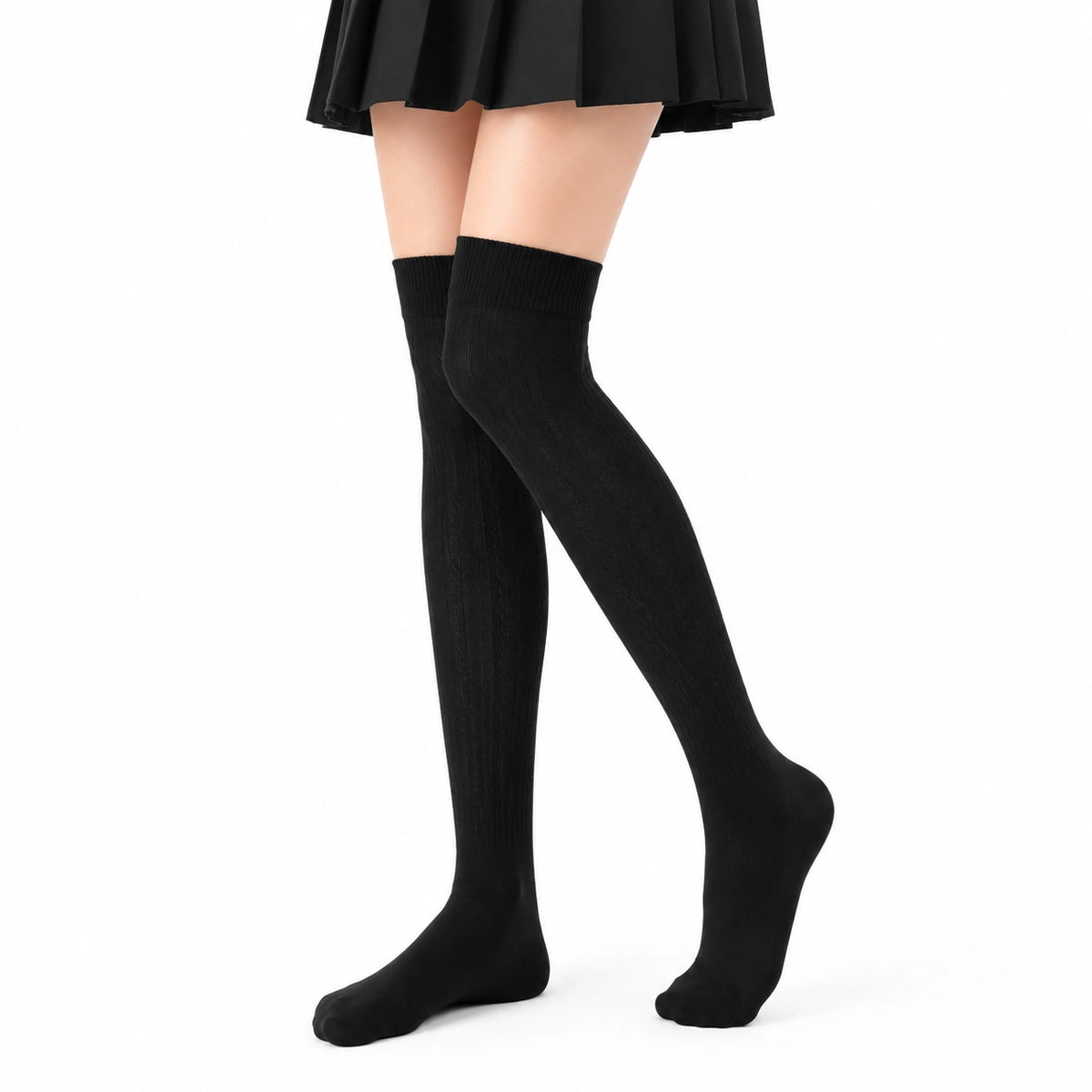 Calcetines altos 35-38 negros de punto elástico estilo liso
