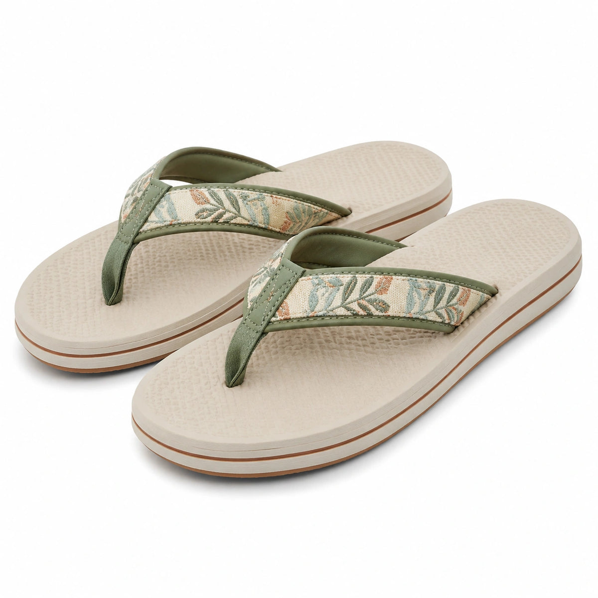 Chanclas de dedo talla 36/37 con tiras textiles verdes y suela beige antideslizante