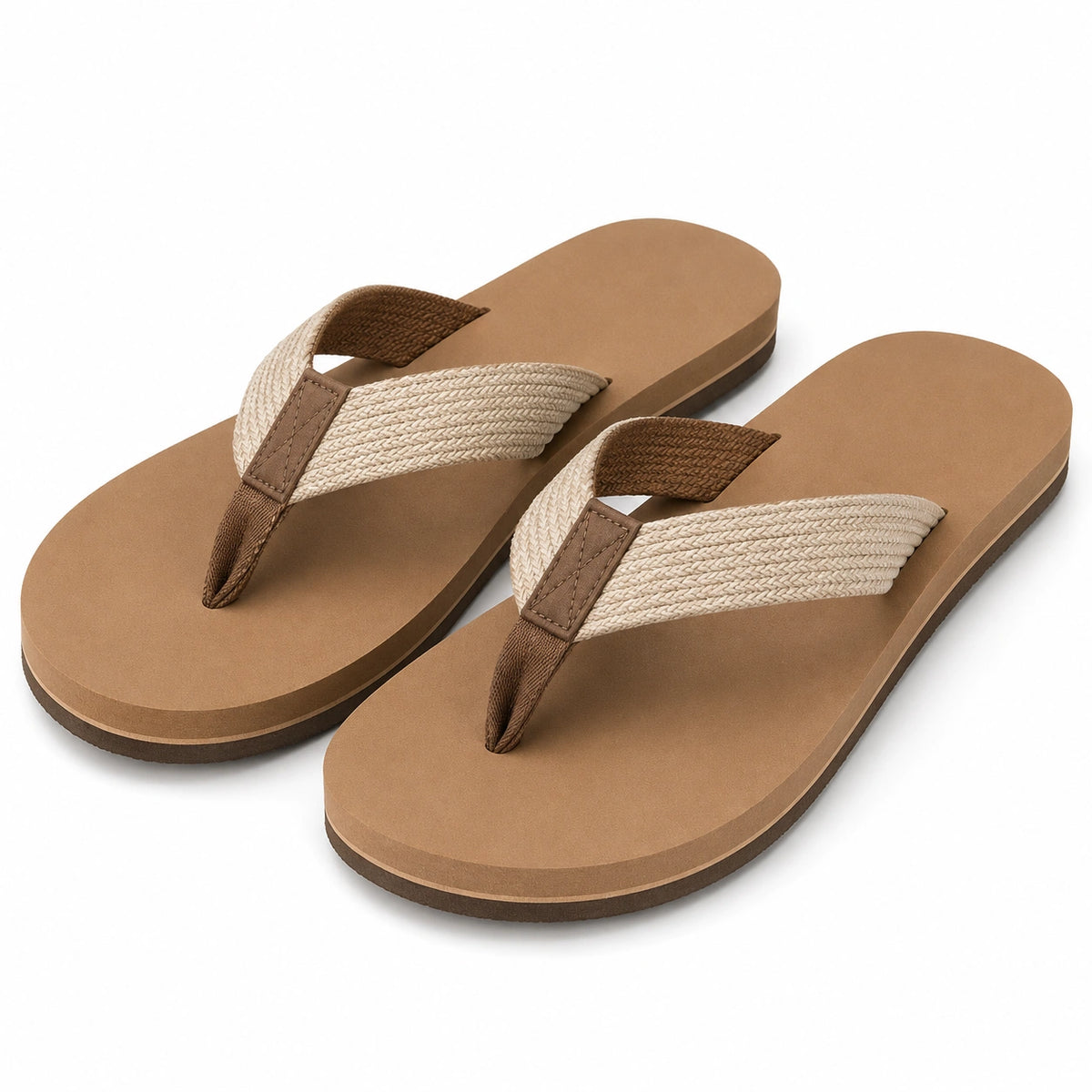 Chanclas de dedo talla 42/43 con suela de espuma marrón y tiras textiles trenzadas para verano