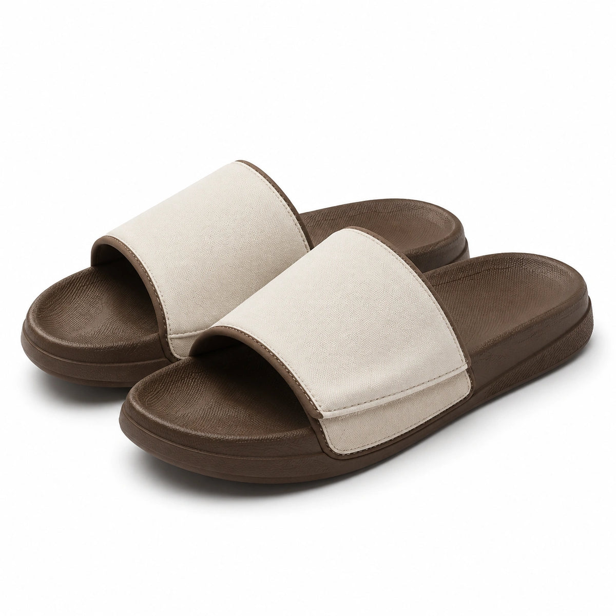 Chanclas 40/41 marrón y beige de material sintético con pala ancha para uso diario