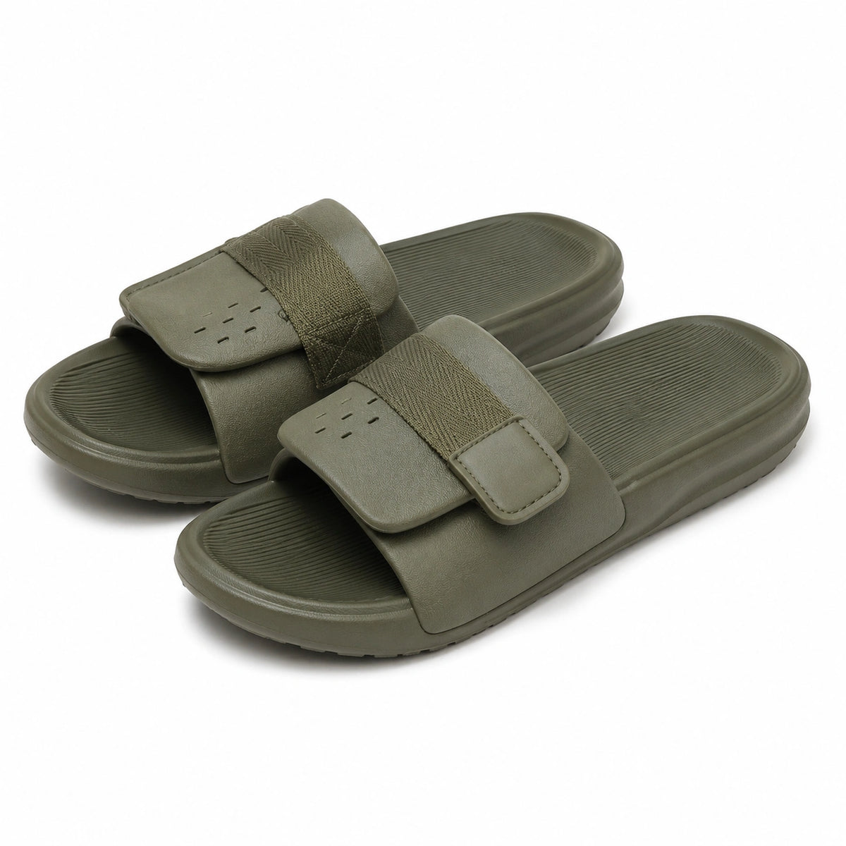Chanclas 40/41 de material sintético verde oliva con tira ajustable para uso diario