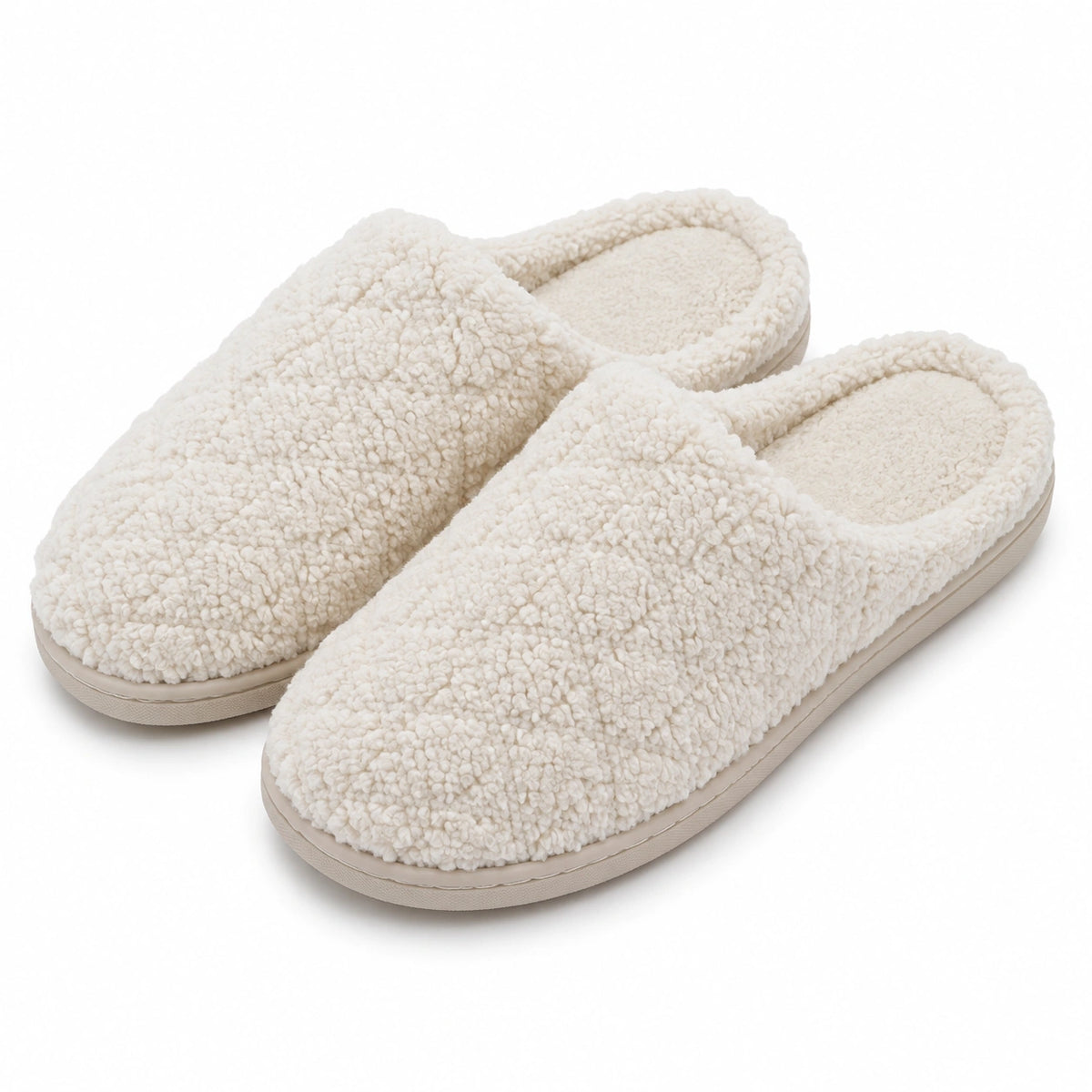 Zapatillas de casa 36/37 en textil tipo borreguito blanco - diseño cerrado para interior