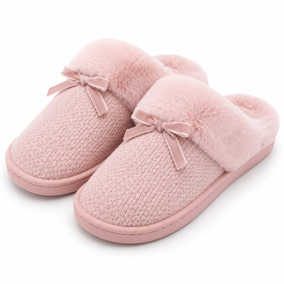 Zapatillas de casa talla 36/37 de tejido rosa con forro afelpado y lazo