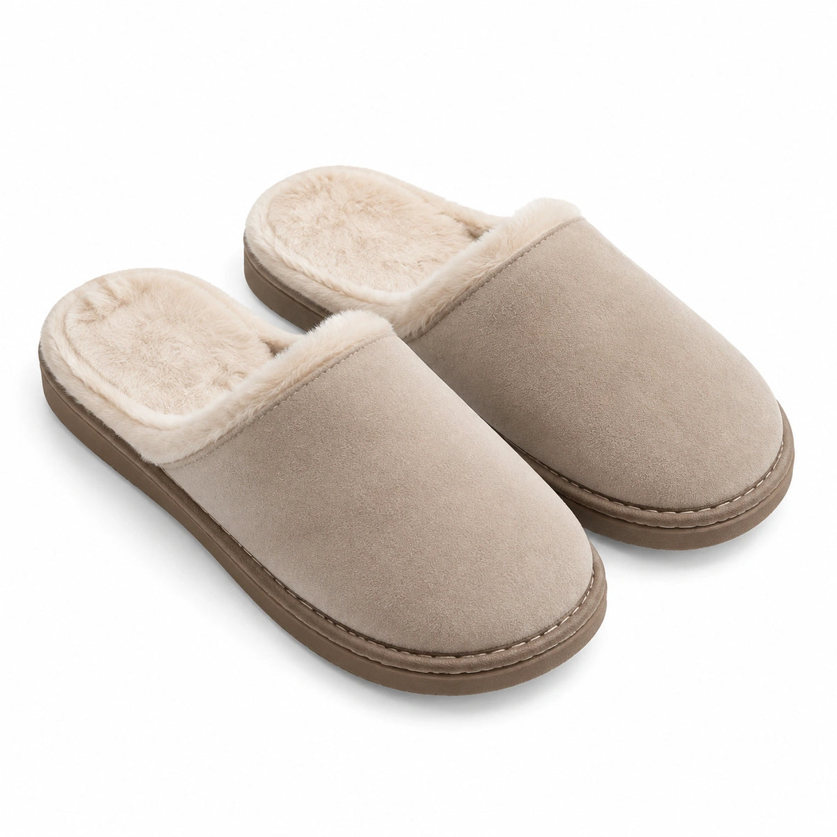 Zapatillas de casa 38/39 en ante sintético beige con forro afelpado