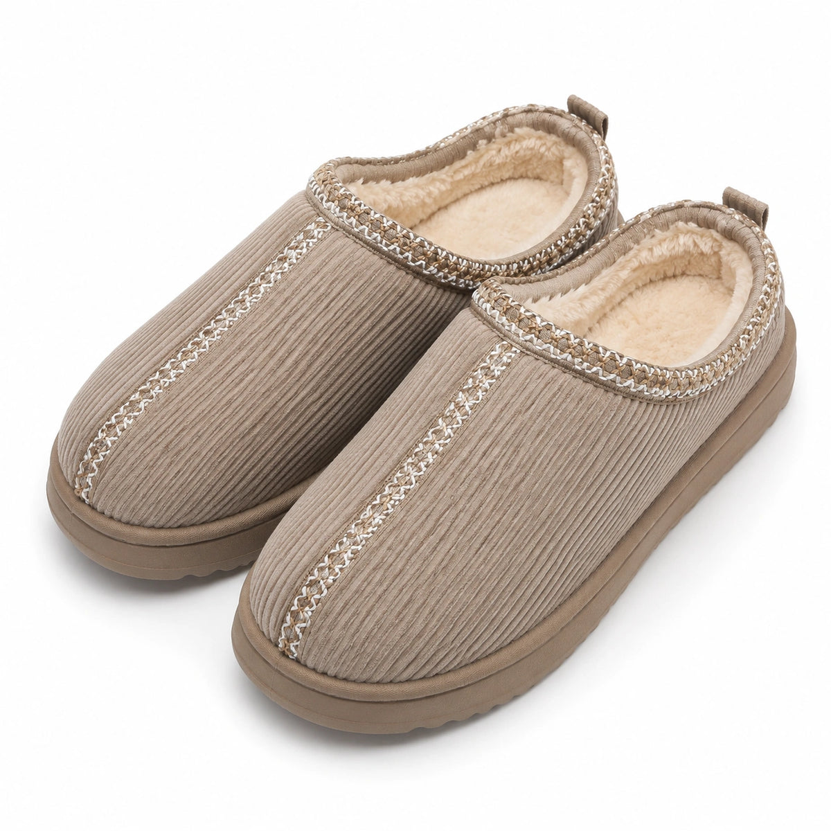 Zapatillas de casa 38/39 de tejido acanalado beige con forro afelpado y suela antideslizante